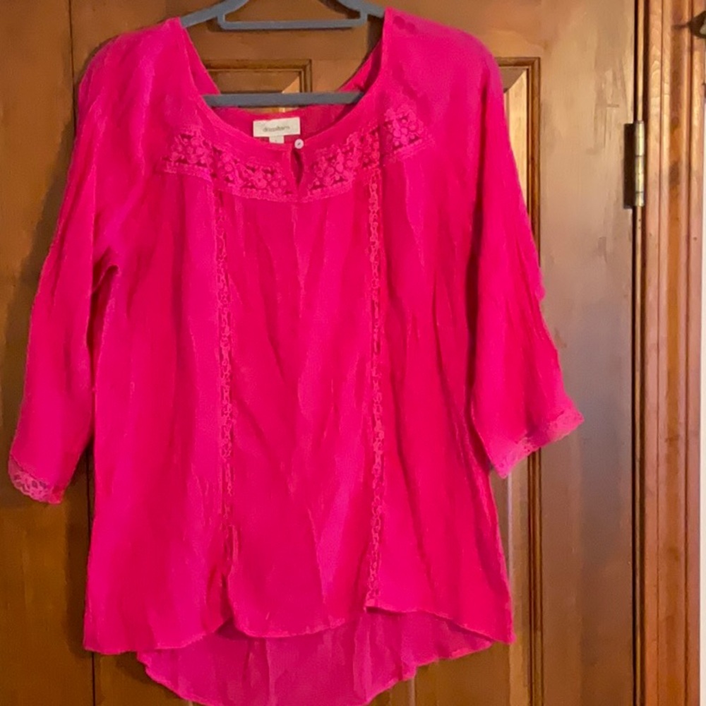 Women's Pink Lace Detail Top, Dress Barn blouse, great condition, size L.